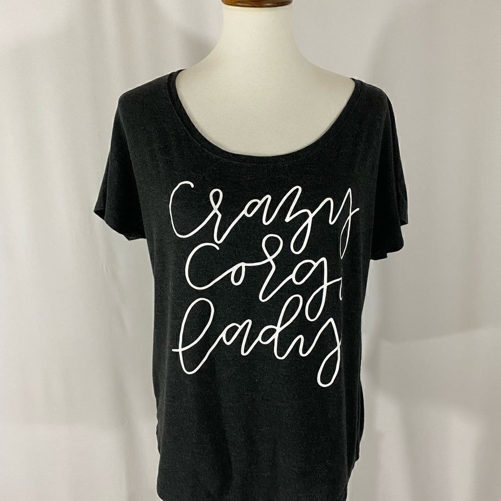 Crazy Corgi Lady Black Oversized T Shirt